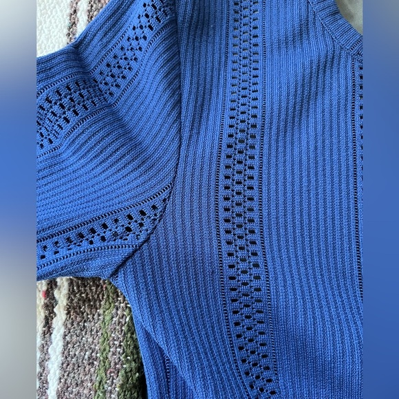 Rag & Bone Elsa Pointelle Bodycon Dress Blue Size 6 Midi Knit Lined - Picture 9 of 14